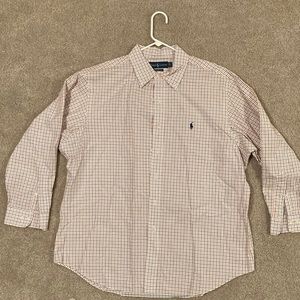 Mens Ralph Lauren, classic fit button up 17 32/33. Orange and navy blue